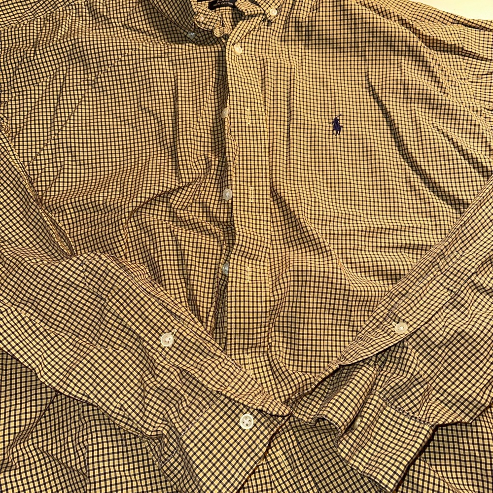 Ralph Lauren Men's Beige Checkered Button Down Shirt